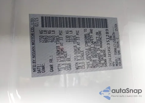 2025 Infiniti Qx60 Pure Awd z USA, uszkodzony, nr VIN 5N1AL1ES4SC351289